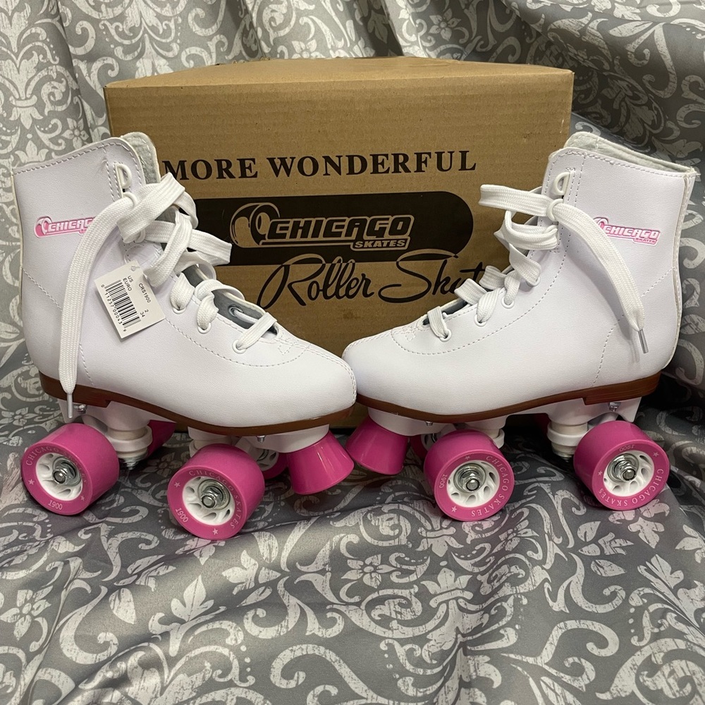 White and Pink Kids Roller Skates